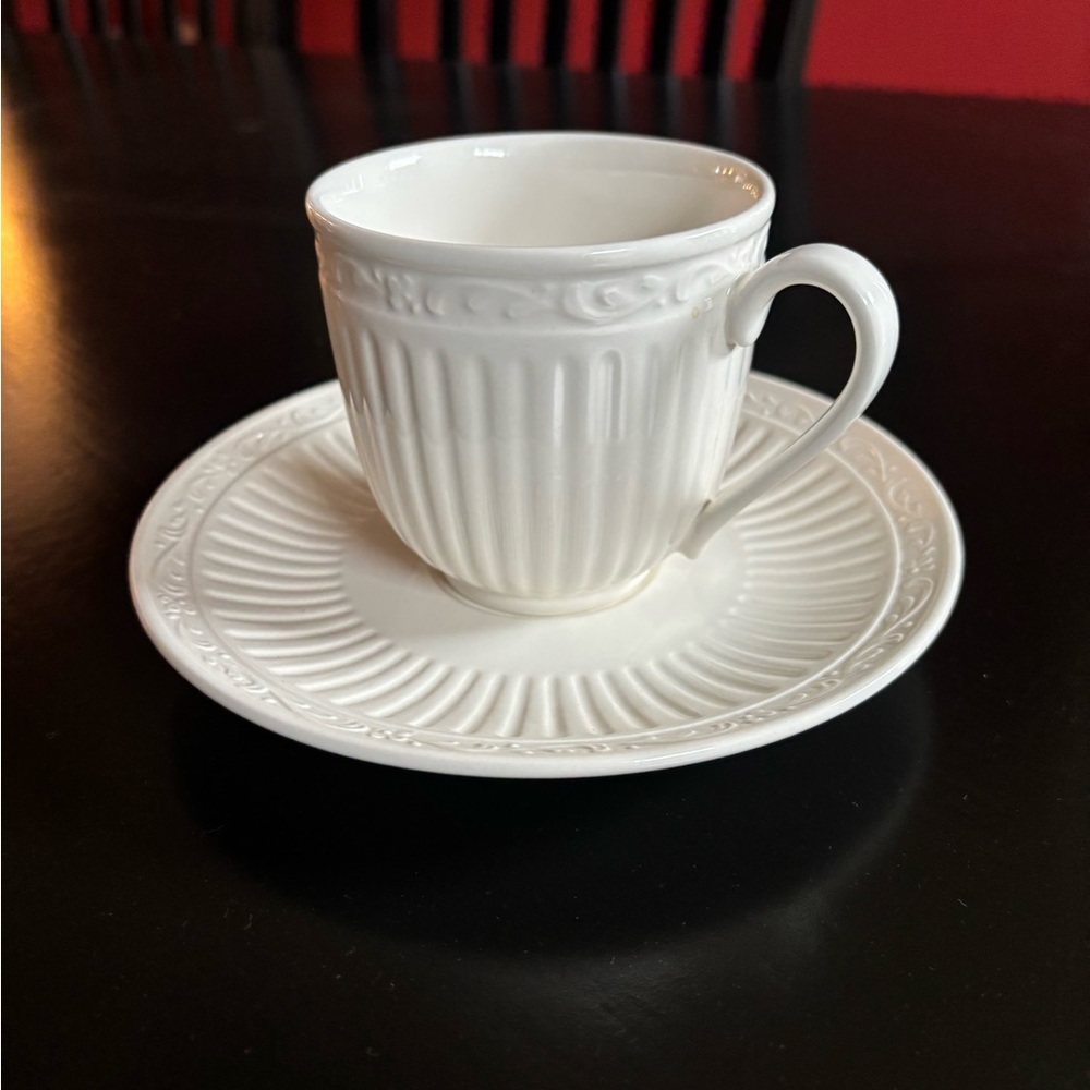 Mikasa White Coffee Cup and Saucer Set